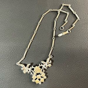 Silver tone Rhinestone Floral Necklace